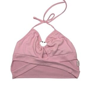 Pink Lunelith Textured Halter Crop Top Metal Ring Detail Tie Back Womens Sz XXL